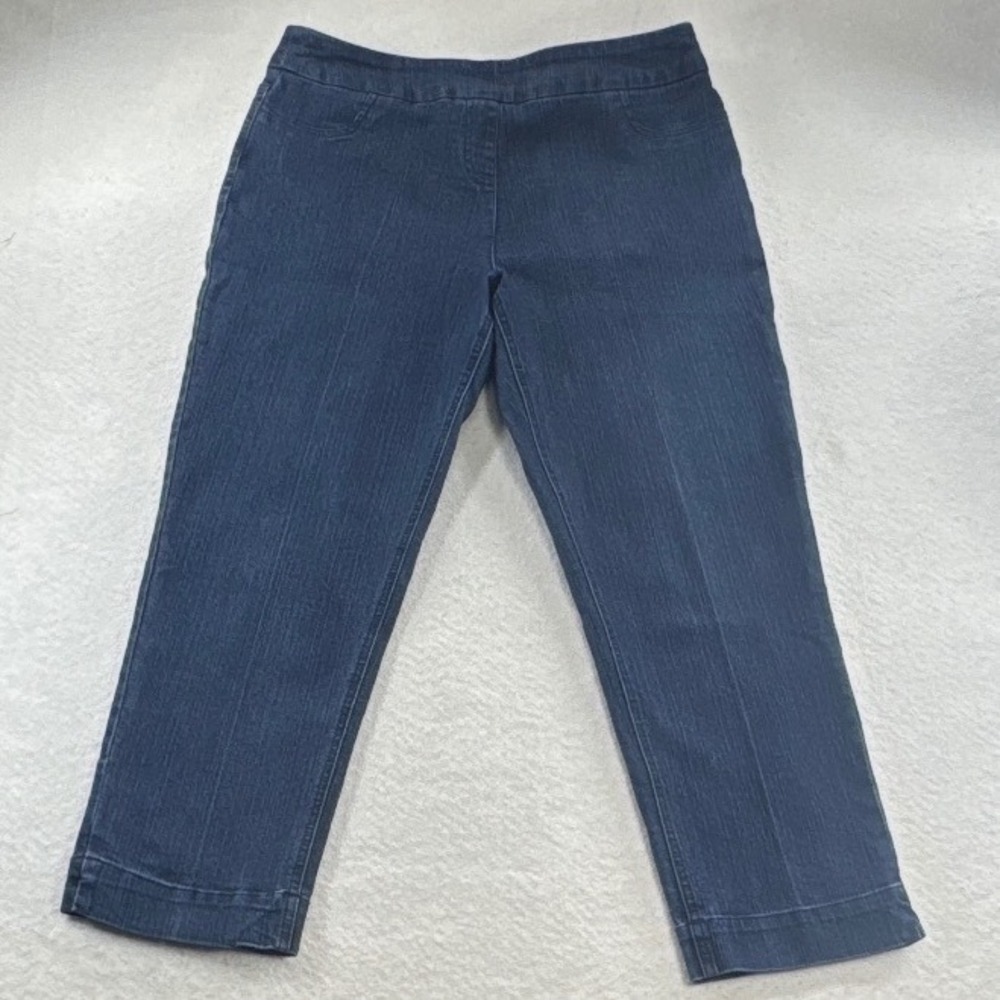 Soft Surroundings Crop Jeggings Womens M Blue Denim Pull On Stretch Straight Leg
